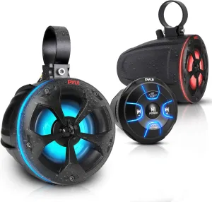 Pyle 2-Way Waterproof Off Road Speakers - 4" 800W Active Passive Marine Grade Wakeboard Tower RGB Speakers System w/Bluetooth Controller, Full Range Stereo Speaker for ATV/UTV Jeep Boat PLUTV48KBTR