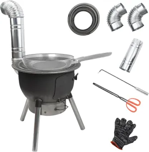 Qivine Wood Burning Stove, Camping Wood Stove Detachable Tent Stove Pot Belly Stove with 30cm Chimney Pipes, 3 Stove Rings and Gloves Outdoor Wood Stove for Hunting, Fishing, Cooking