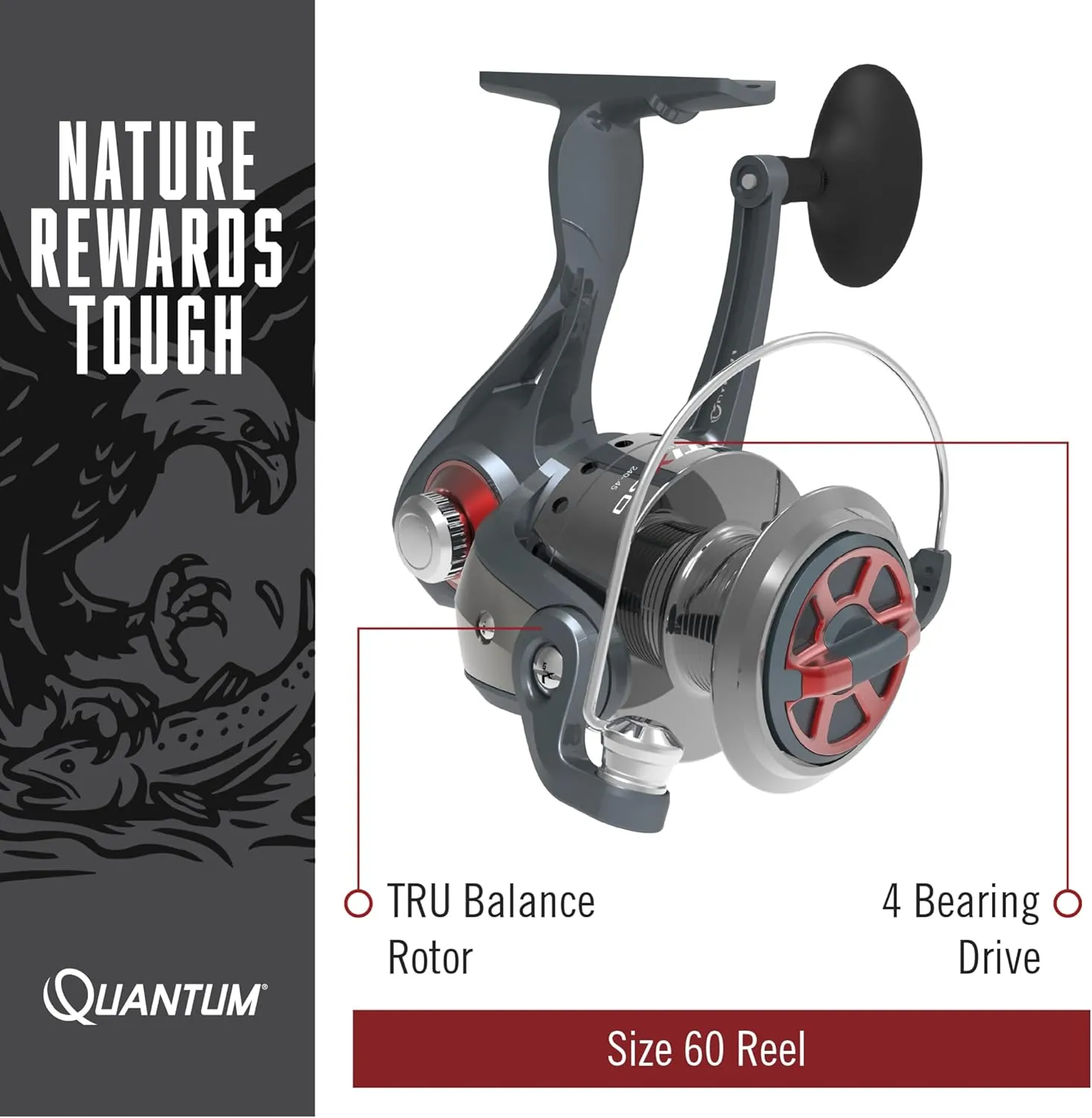 Quantum Optix Spinning Fishing Reel, 4 Bearings (3   Clutch), Anti-Reverse with Smooth, Precisely-Aligned Gears, Clam Packaging