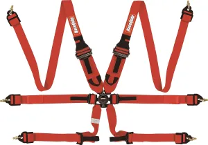 RaceQuip Auto Racing Harness Set HANS 6 Point Camlock FIA 8853-2016 Rated Pull-Down 2" Red 855015
