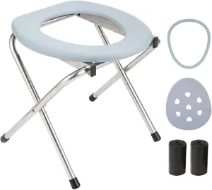 RAGGZZ Portable Toilet Seat,Folding Commode Chair Potty Emergency Car Toilet Chair with Lid, Plastic Bag and Plastic Ring,Lightweight Camp Toilet Seat Perfect for Trips Camping Adult Potty Outdoor