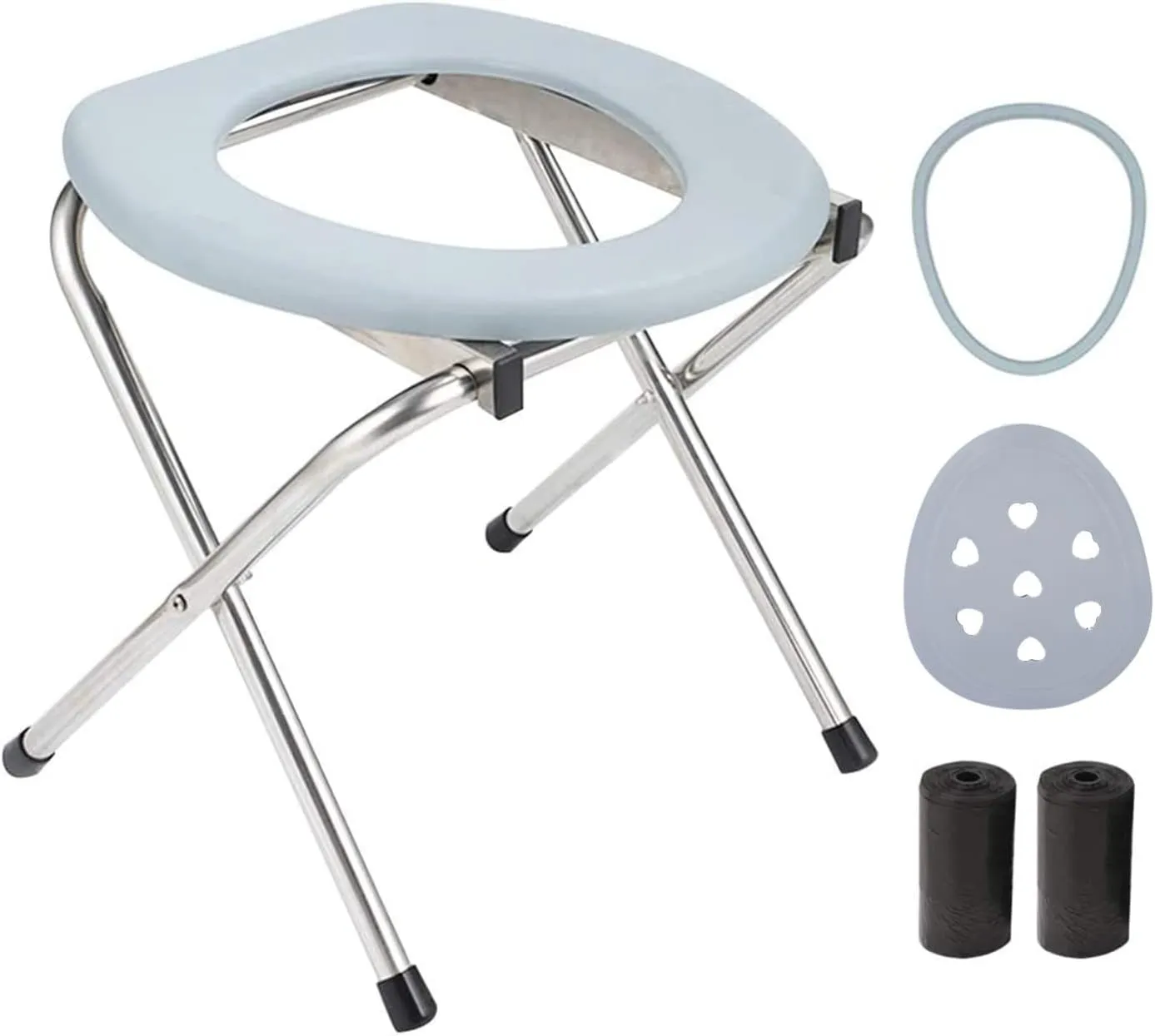 RAGGZZ Portable Toilet Seat,Folding Commode Chair Potty Emergency Car Toilet Chair with Lid, Plastic Bag and Plastic Ring,Lightweight Camp Toilet Seat Perfect for Trips Camping Adult Potty Outdoor