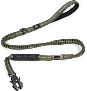 Raipult Tactical Heavy Duty Dog Leash,4-6FT Strong Bungee Dog Leashes with Frog Clip & Car Seatbelt，Reflective Walking Lead with 2 Handles for Medium Large Dogs,Green