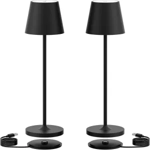 Ralaby IP54 Cordless Table Lamps Portable Rechargeable Battery Operated Lamp, Modern Aluminum Dimmable Indoor/Outdoor Cordless Lamp,Desk Lamp for/Restaurant/Bar/Cafe/Bedroom (2 Pack,Black,4800mAh)