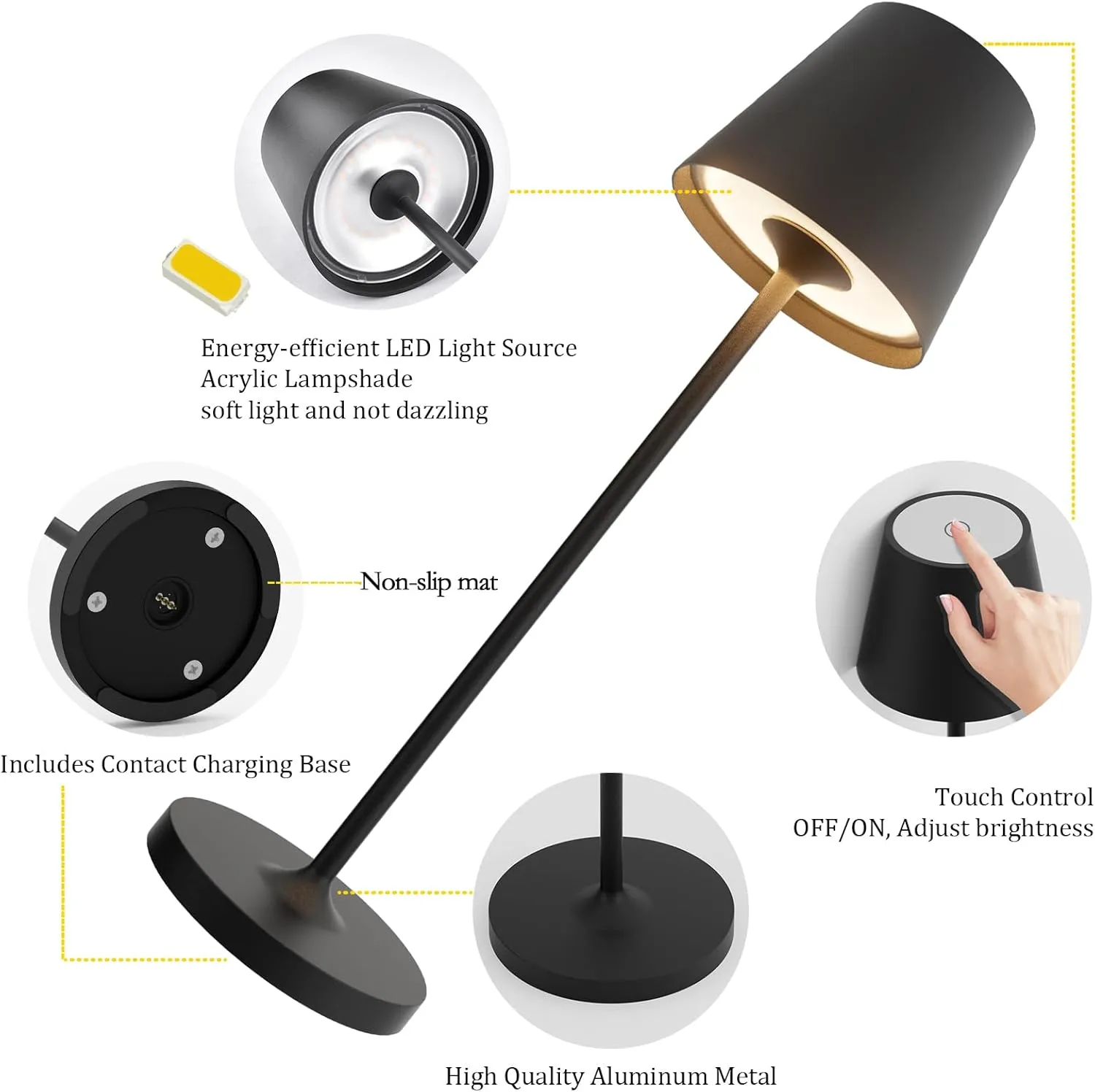 Ralaby IP54 Cordless Table Lamps Portable Rechargeable Battery Operated Lamp, Modern Aluminum Dimmable Indoor/Outdoor Cordless Lamp,Desk Lamp for/Restaurant/Bar/Cafe/Bedroom (2 Pack,Black,4800mAh)