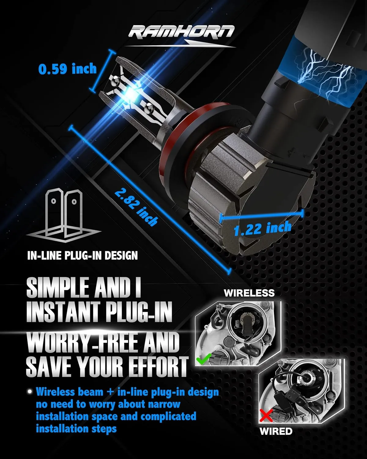 RAMHORN 9005 H11 Light Bulbs Combo, HB3 H8 H9 Instant Plug-In Wireless Light Bulbs,300% Brightness Upgraded 6500K Super Bright Fog Light, Pack of 4