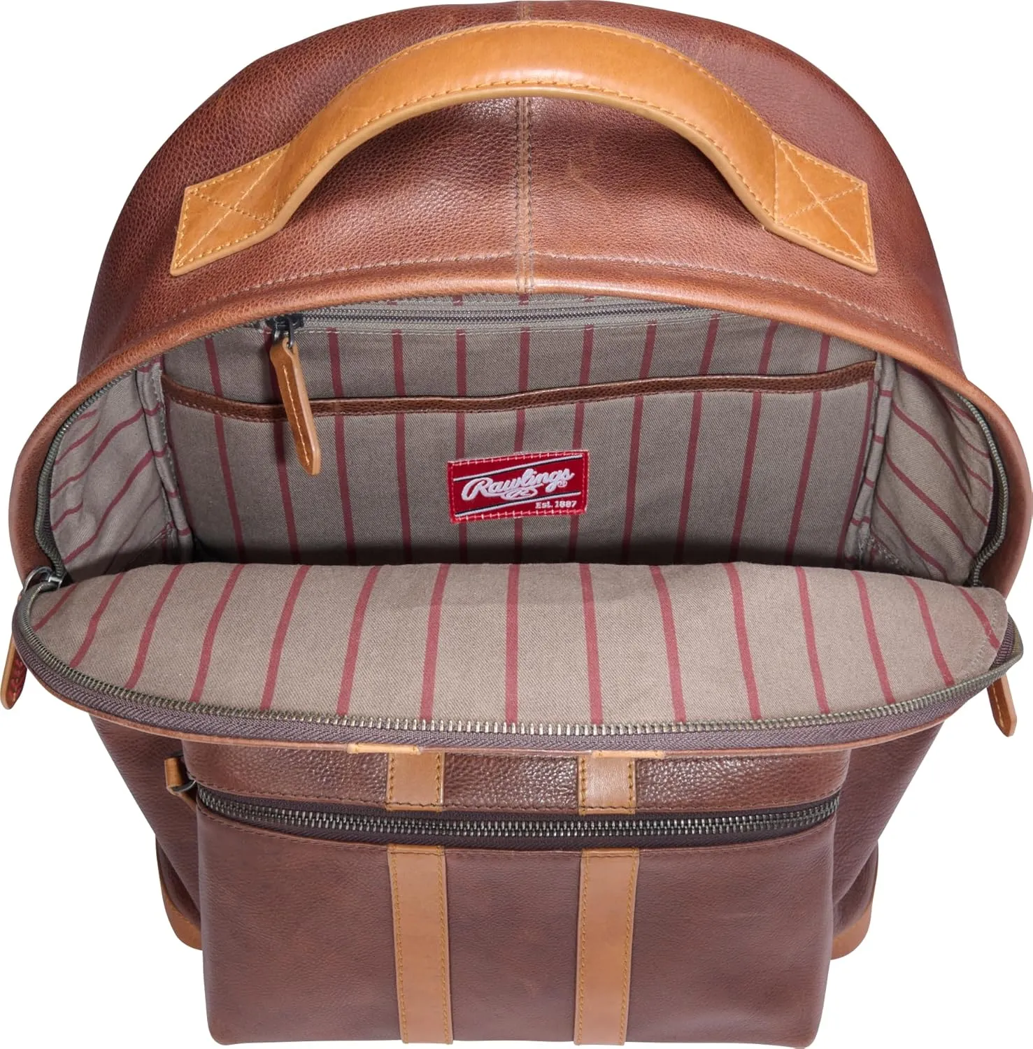 Rawlings Men's Leather Backpack Collection Heritage 1887, Brown, 6" x 12.5" x 17"