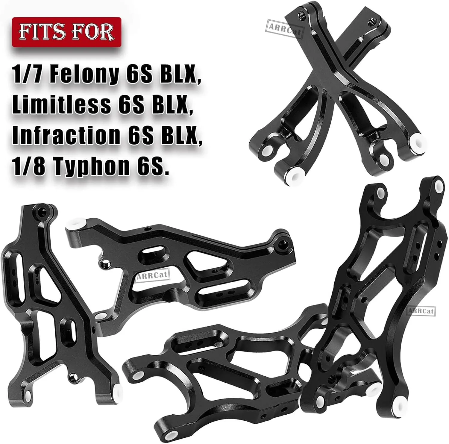 RC Upgrades Part A Arms for 1/7 Arrma Felony 6S BLX,Limitless 6S BLX Infraction 6S BLX,1/8 Arrma Typhon 6S,6pcs Aluminum Front & Rear Suspension A Arms Set,Black