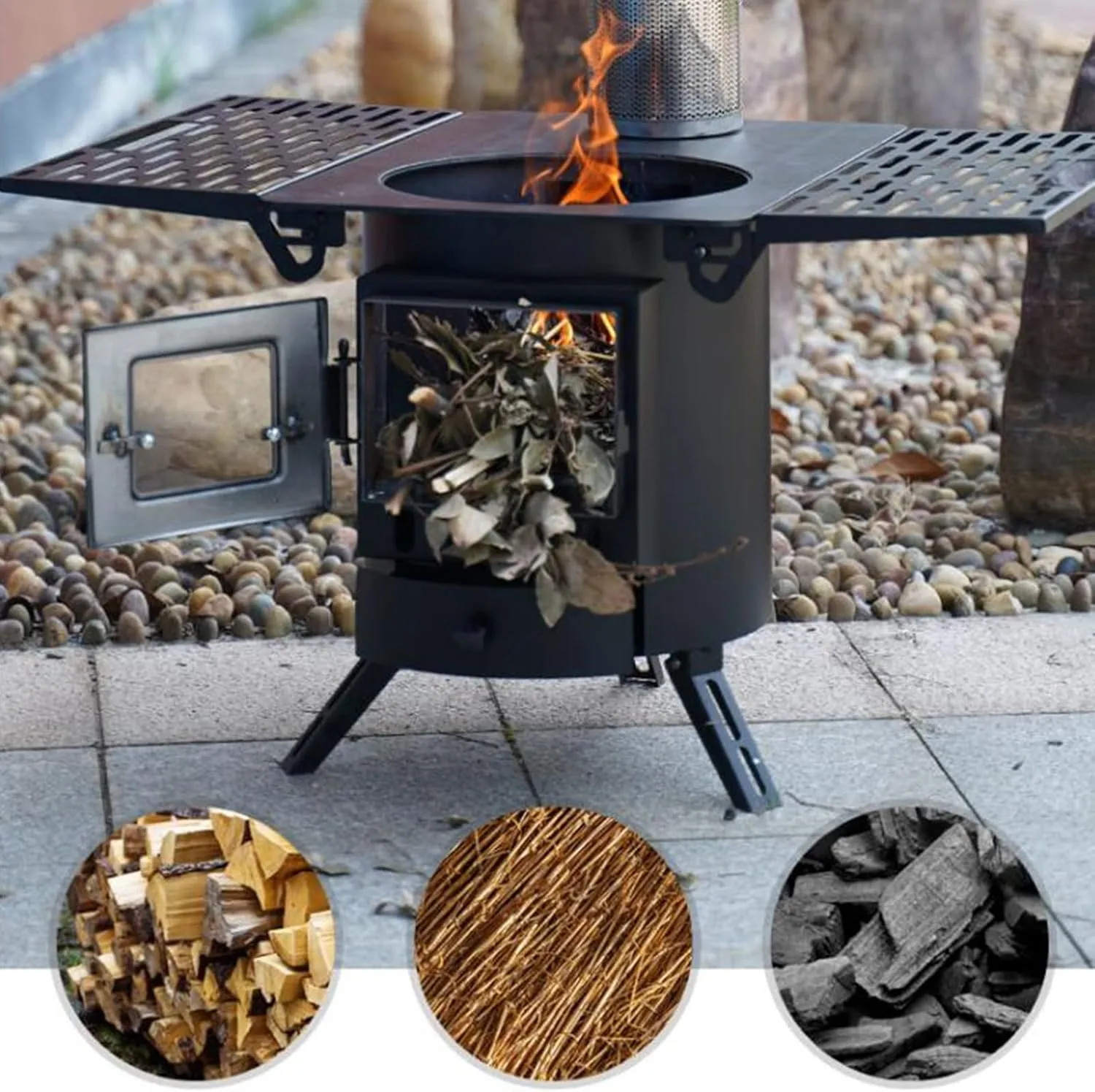 Rectangle Wood Stove Portable, Outdoor Wood Burning Camping Stove, 304 Stainless Steel Tent Stove, Multifunctional for Winter Heating, Cooking, Picnic