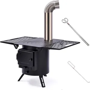 Rectangle Wood Stove Portable, Outdoor Wood Burning Camping Stove, 304 Stainless Steel Tent Stove, Multifunctional for Winter Heating, Cooking, Picnic