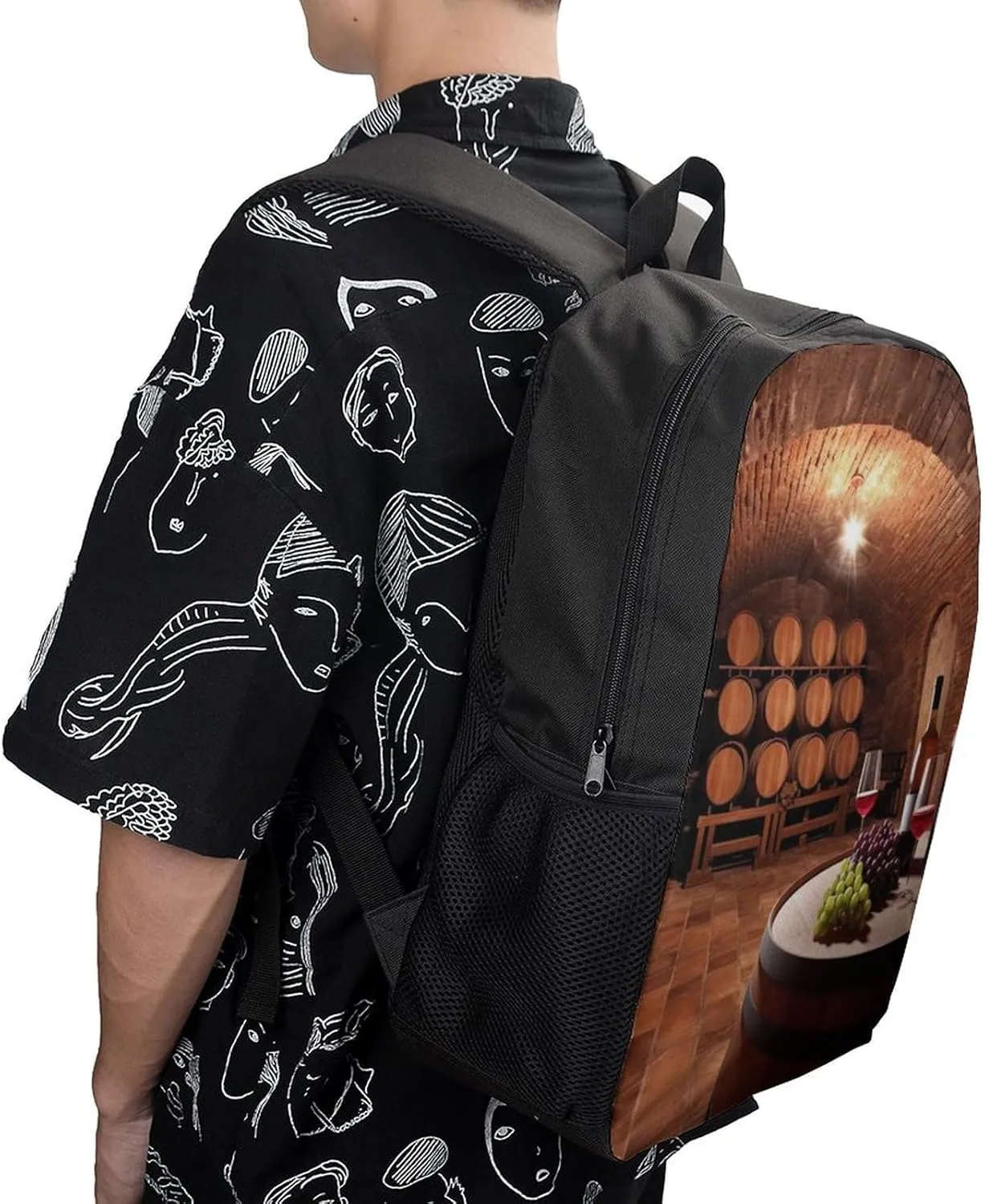 Red Wine Cellar Backpack, Laptop Backpack for Men, 17 Inch Travel Hiking Daypack, Casual Backpack