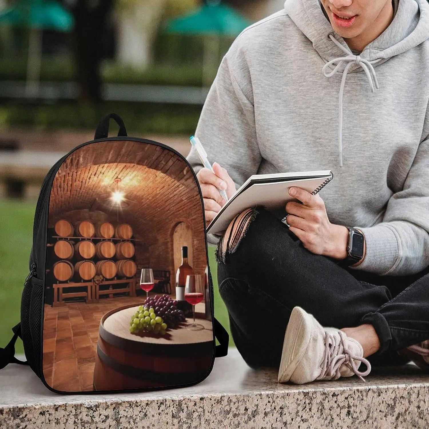 Red Wine Cellar Backpack, Laptop Backpack for Men, 17 Inch Travel Hiking Daypack, Casual Backpack