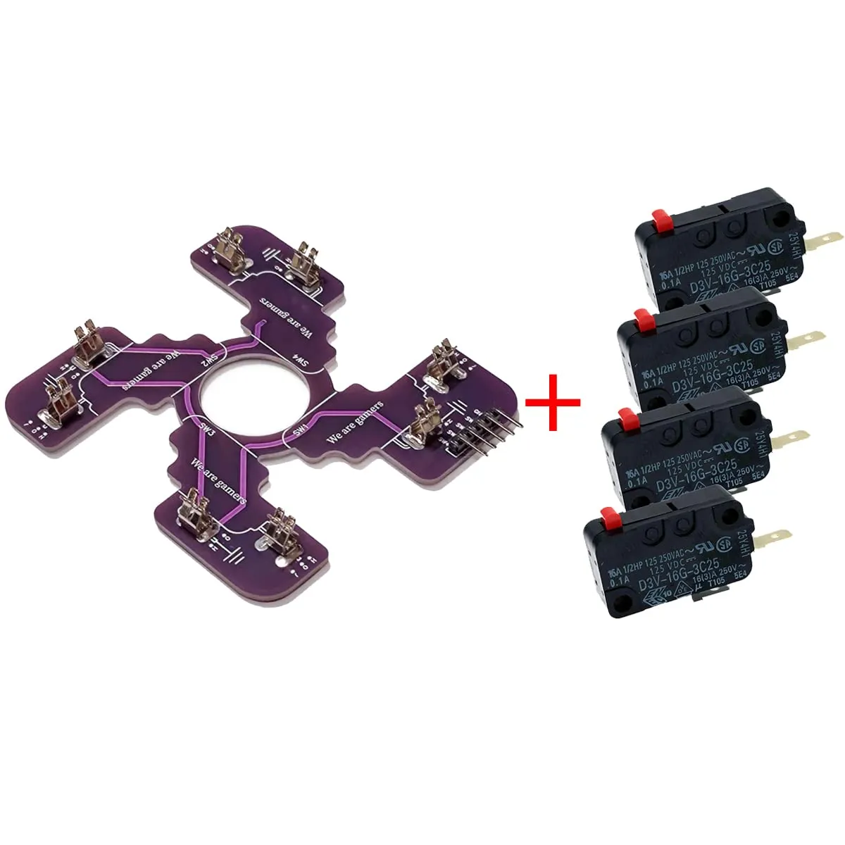 Replaced JLF PCB for Sanwa TP-MA PCB Board With 4pcs D3V .187" Microswitches Hot Swap Joystick Board for OTTO DIY V2 V5 Kit (Purple with 4pcs D3V switches)