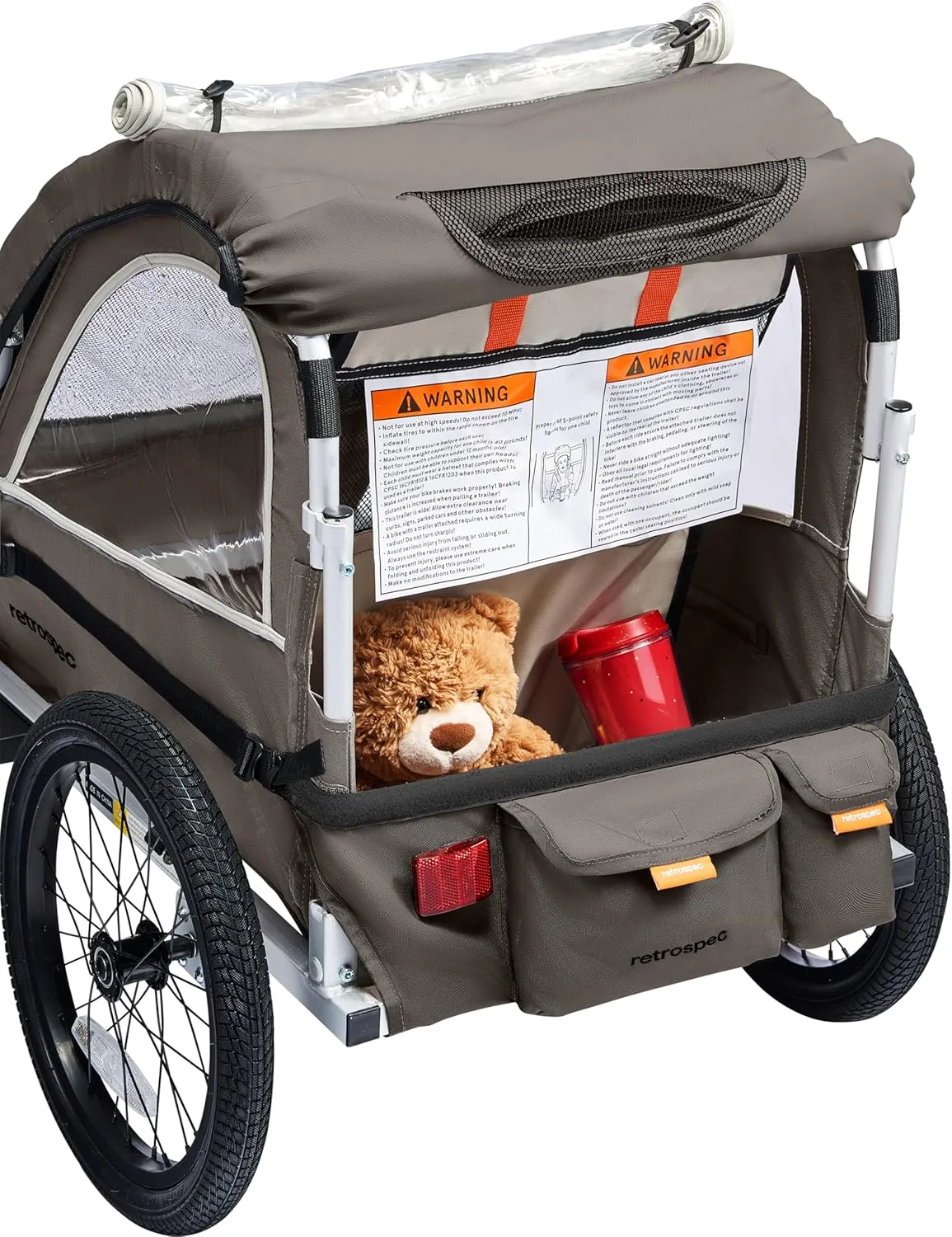Retrospec Rover Plus Foldable Bike Trailer for Kids, Single/Double Passenger Child Bike Trailer with 5-Point Safety Harness, Reflective, Weather-Resistant Fabric and Safety Flag - Supports 40-80 lbs
