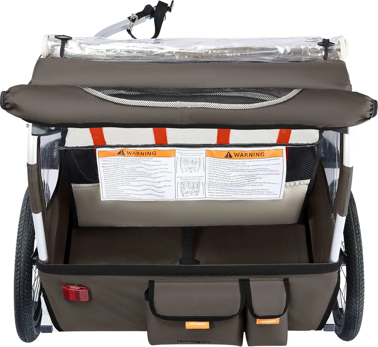 Retrospec Rover Plus Foldable Bike Trailer for Kids, Single/Double Passenger Child Bike Trailer with 5-Point Safety Harness, Reflective, Weather-Resistant Fabric and Safety Flag - Supports 40-80 lbs