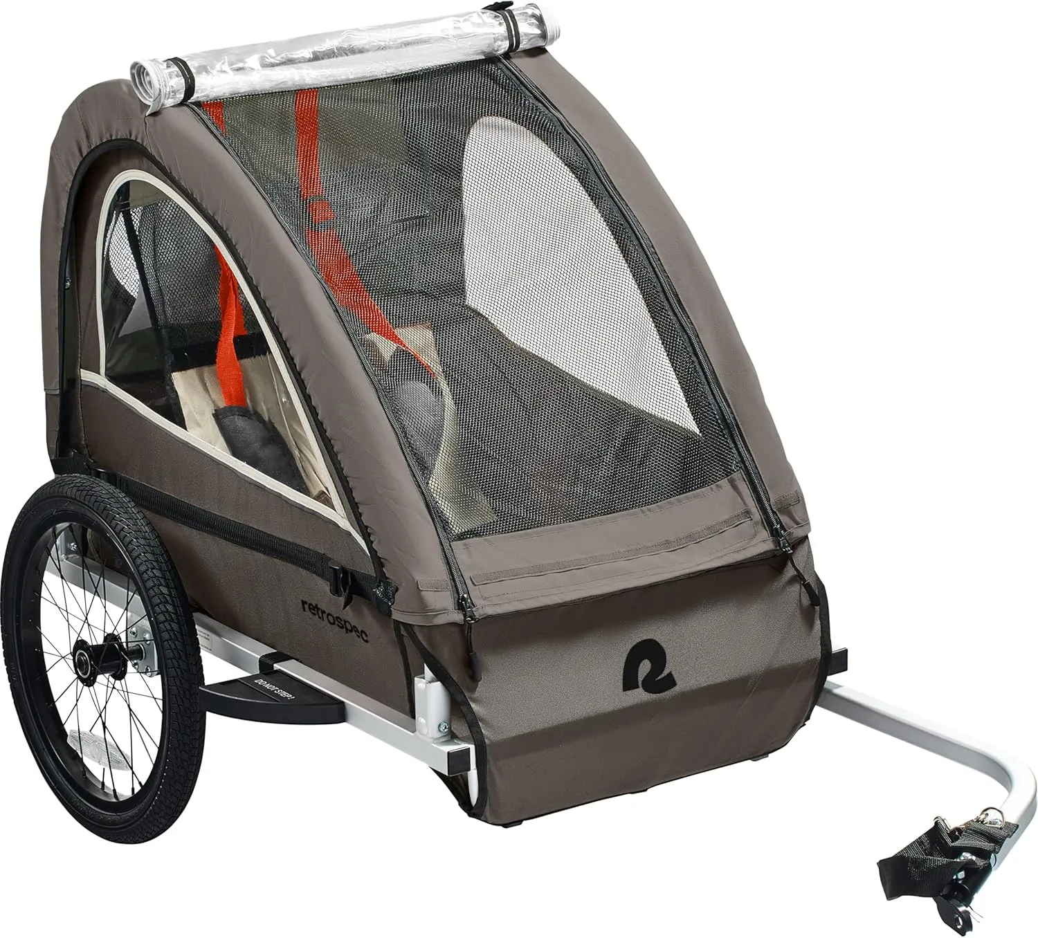Retrospec Rover Plus Foldable Bike Trailer for Kids, Single/Double Passenger Child Bike Trailer with 5-Point Safety Harness, Reflective, Weather-Resistant Fabric and Safety Flag - Supports 40-80 lbs