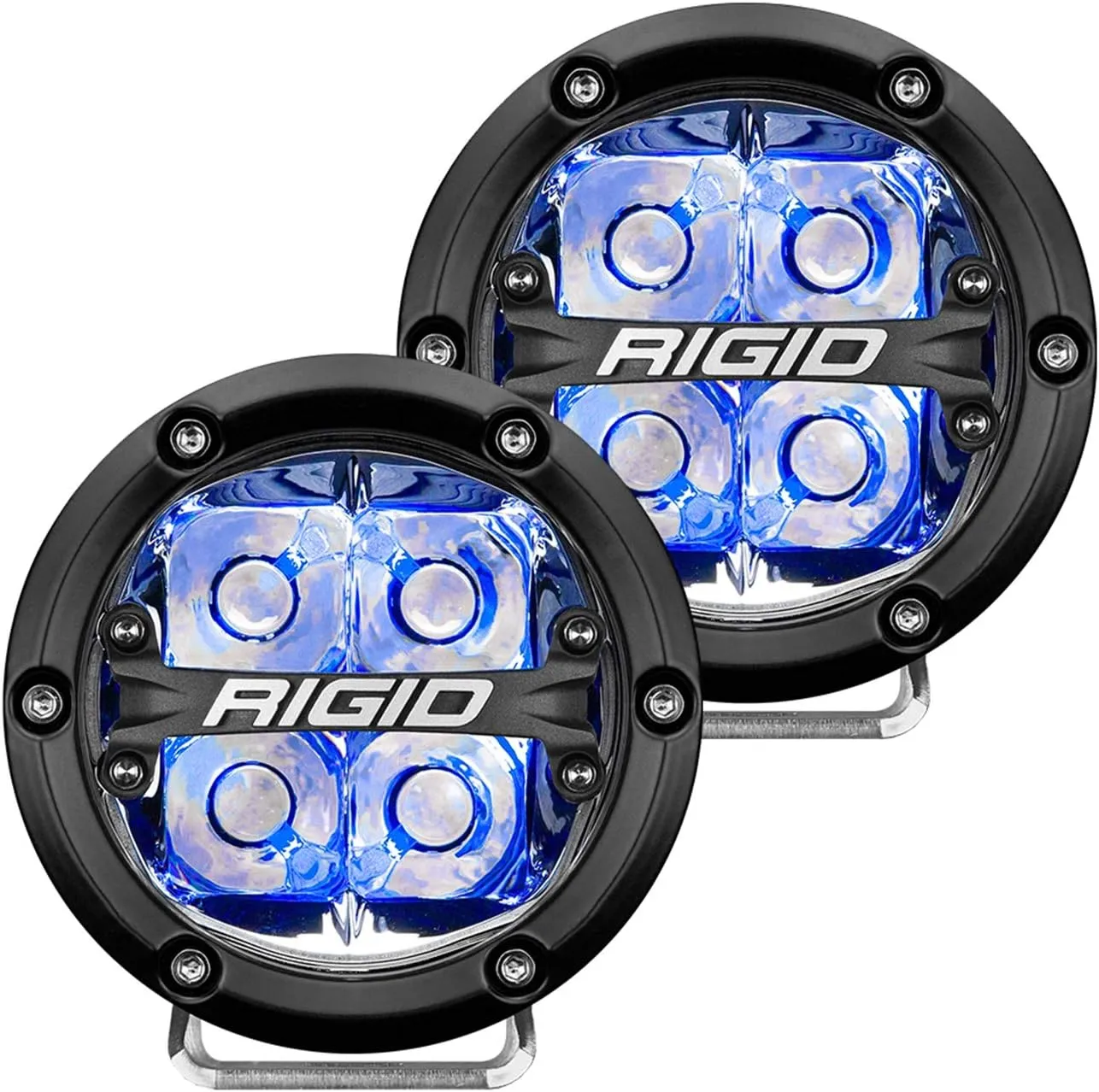 RIGID 360 SERIES 4" ROUND LIGHTS W/SPOT BEAM & BLUE BACKLIGHT, PAIR (Set of 2), RIGID 36115