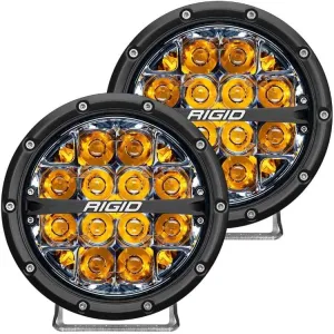 RIGID 360-SERIES 6" LED ROUND FOG LIGHTS SPOT BEAM with AMBER BACKLIGHT, PAIR (Set of 2), 36201