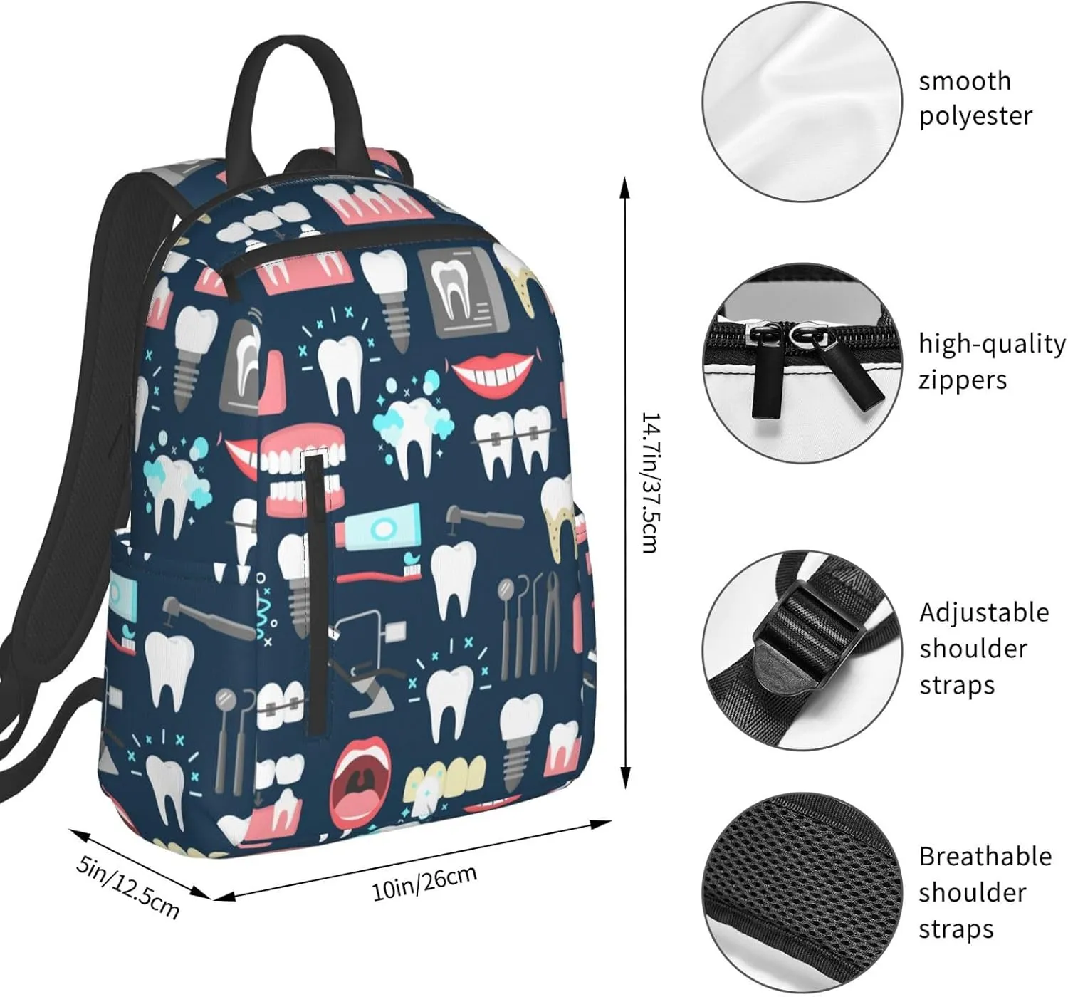 RIMENCH Big Backpack Travel, Or Work Bookbag Teeth Dental Seamless Pattern Laptop Daypacks