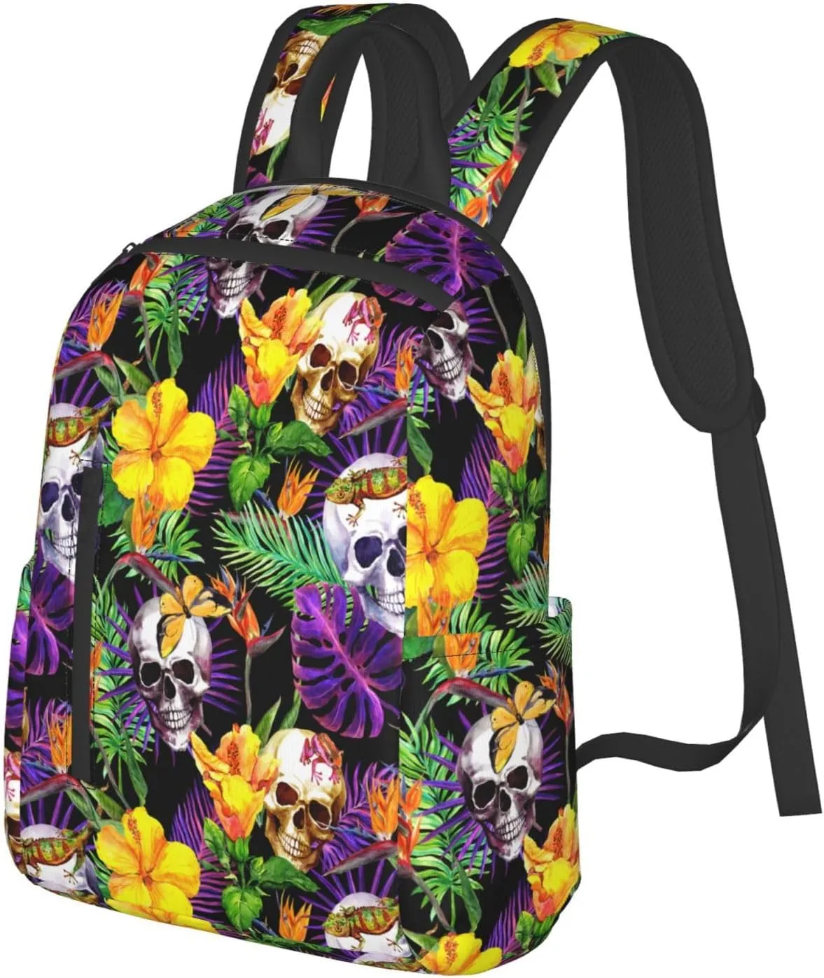 RIMENCH tropical flower leaves skulls Backpack Extra Large Travel Backpack Weekender Bag For Men and Women Lightweight Daypack