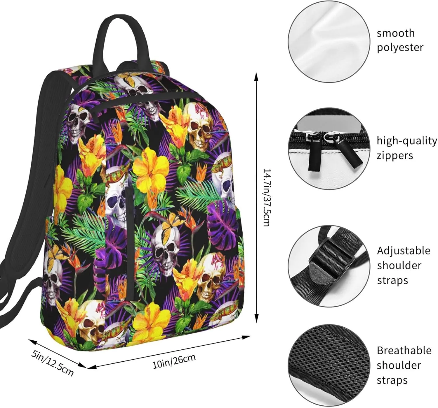 RIMENCH tropical flower leaves skulls Backpack Extra Large Travel Backpack Weekender Bag For Men and Women Lightweight Daypack