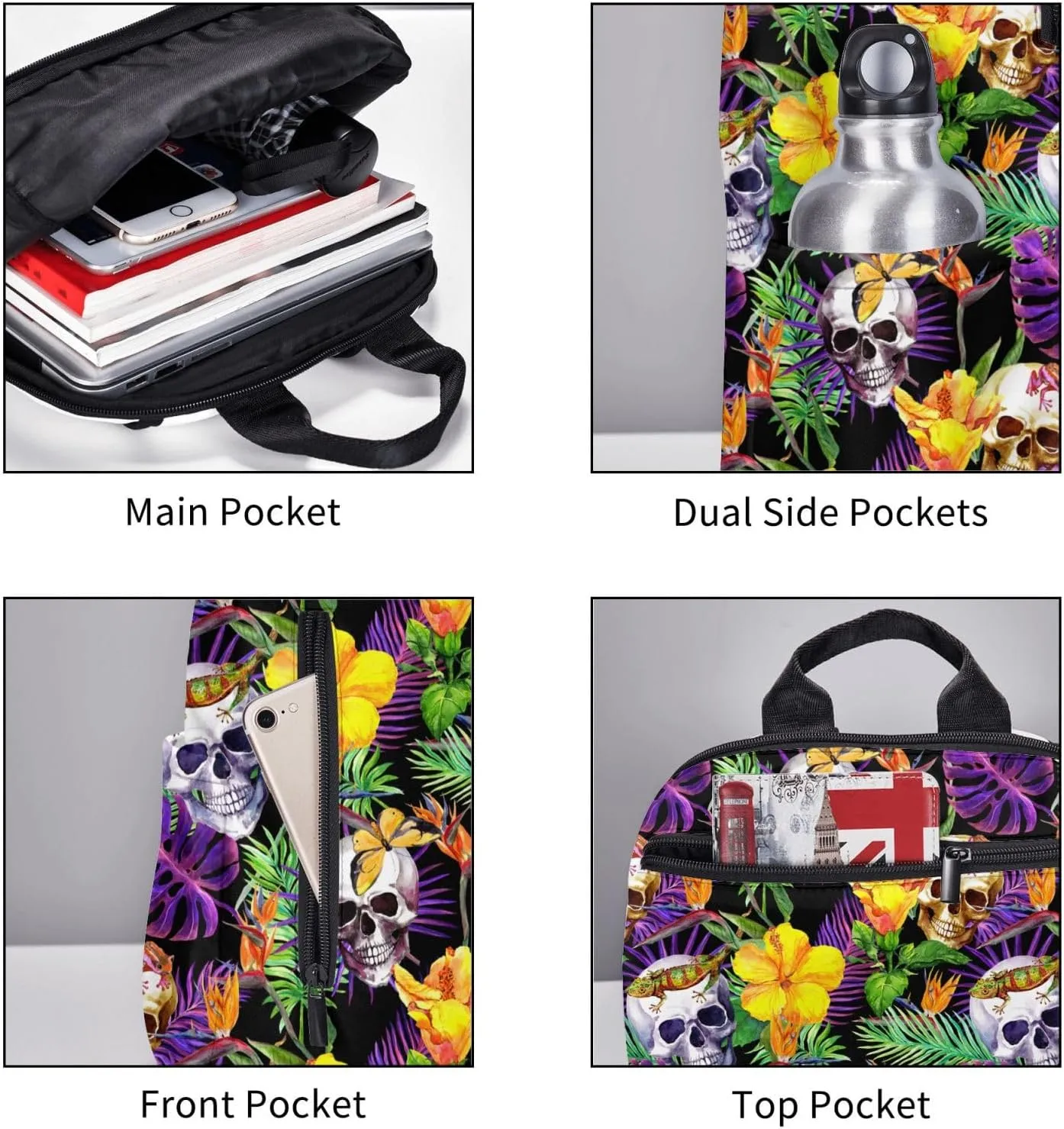RIMENCH tropical flower leaves skulls Backpack Extra Large Travel Backpack Weekender Bag For Men and Women Lightweight Daypack
