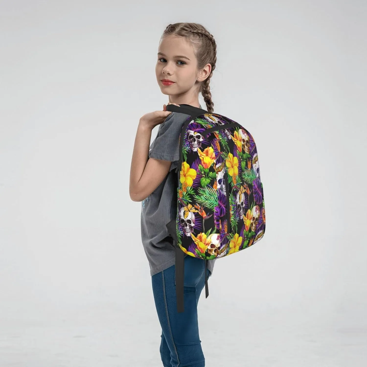 RIMENCH tropical flower leaves skulls Backpack Extra Large Travel Backpack Weekender Bag For Men and Women Lightweight Daypack
