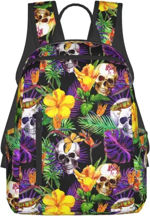 RIMENCH tropical flower leaves skulls Backpack Extra Large Travel Backpack Weekender Bag For Men and Women Lightweight Daypack