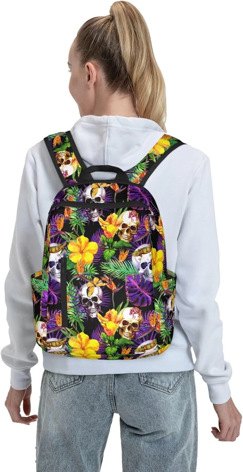 RIMENCH tropical flower leaves skulls Backpack Extra Large Travel Backpack Weekender Bag For Men and Women Lightweight Daypack