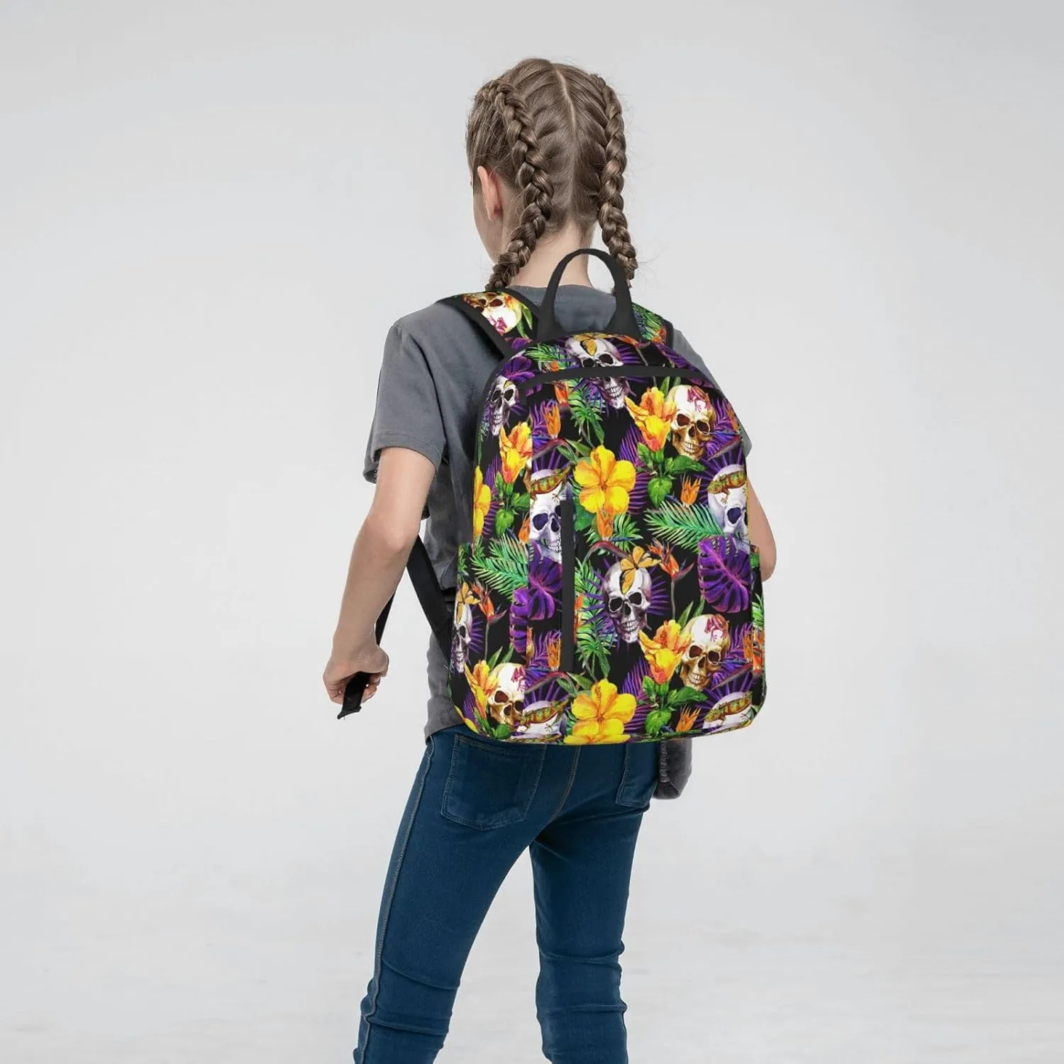 RIMENCH tropical flower leaves skulls Backpack Extra Large Travel Backpack Weekender Bag For Men and Women Lightweight Daypack