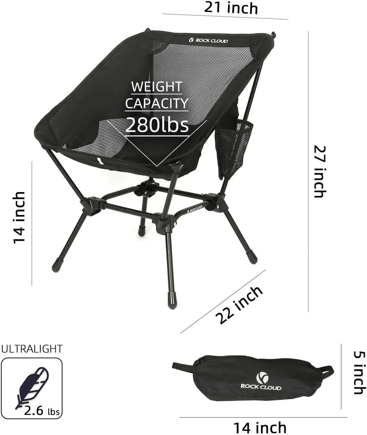 ROCK CLOUD Portable Camping Chair Ultralight Folding Chairs Outdoor for Camp Hiking Backpacking Lawn Beach Sports