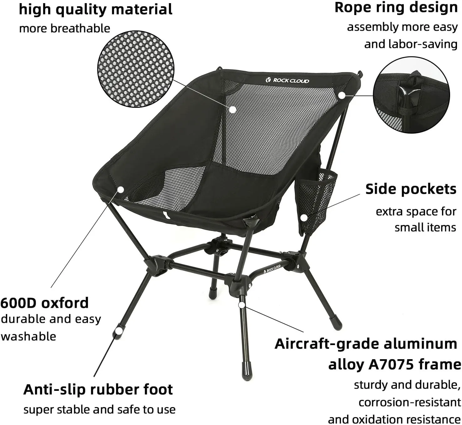 ROCK CLOUD Portable Camping Chair Ultralight Folding Chairs Outdoor for Camp Hiking Backpacking Lawn Beach Sports