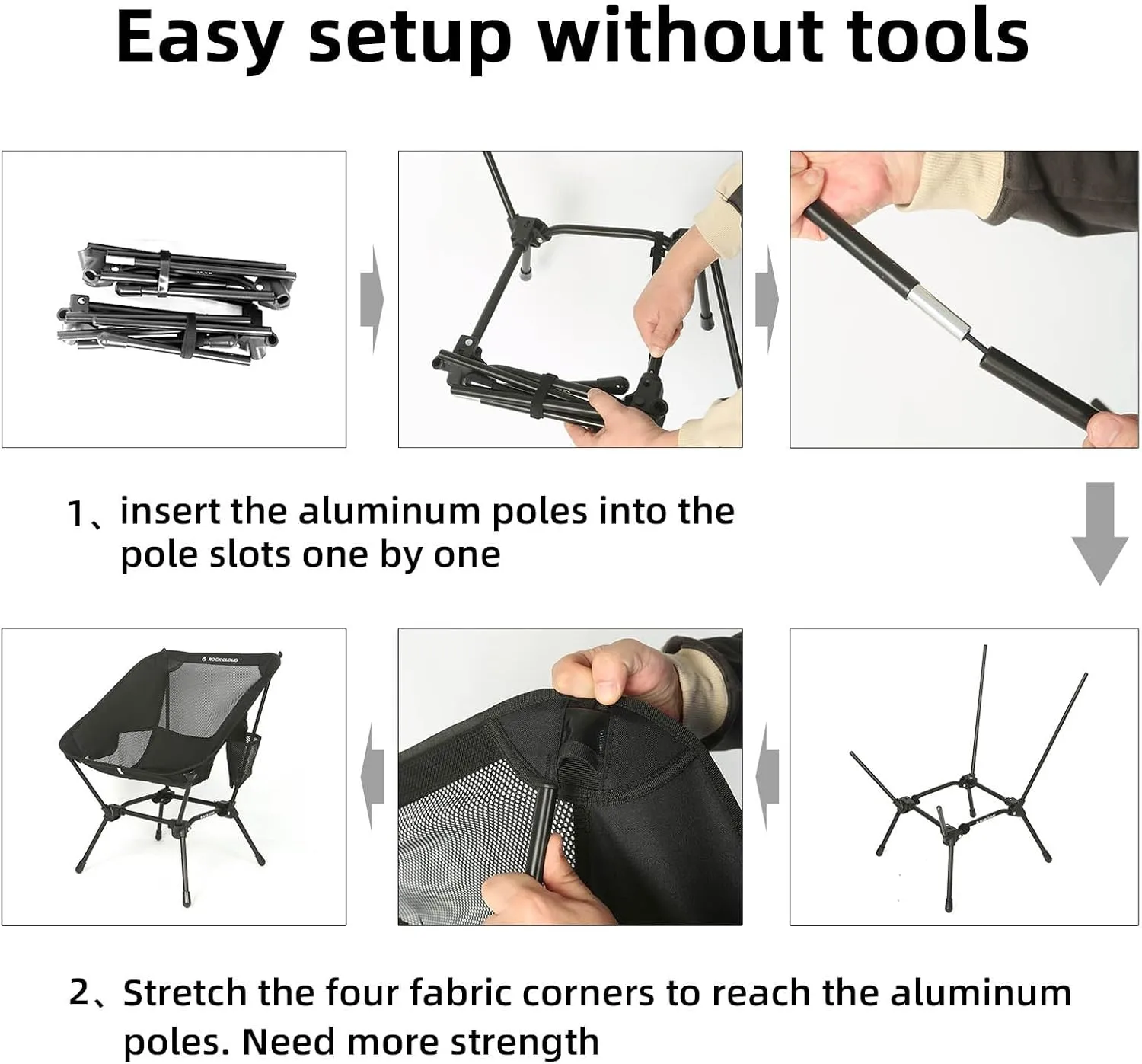 ROCK CLOUD Portable Camping Chair Ultralight Folding Chairs Outdoor for Camp Hiking Backpacking Lawn Beach Sports