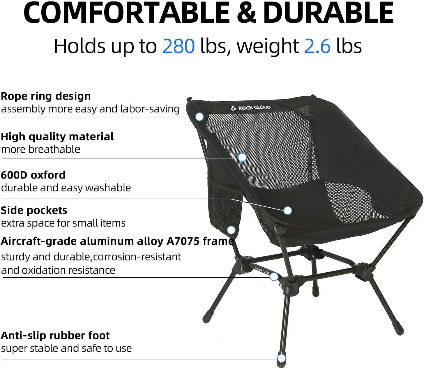 ROCK CLOUD Portable Camping Chair Ultralight Folding Chairs Outdoor for Camp Hiking Backpacking Lawn Beach Sports