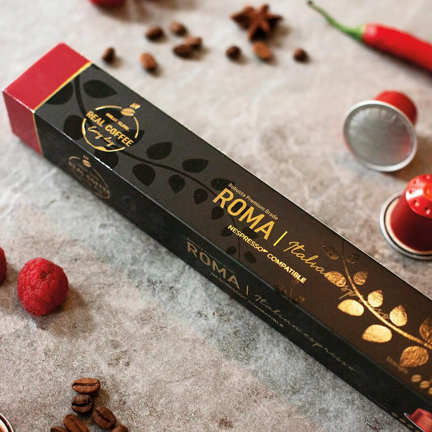 ‘Roma’ Strong Espresso for Nespresso | 100 Bold Aluminum Capsules | Extra Dark and Intense Italian Flavor | 100% Nespresso Compatible Pods