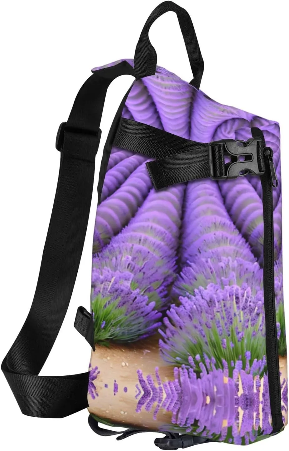 Romantic Lavender Print Crossbody Backpack Casual Adjustable Bag Multifunctional Sling Backpack
