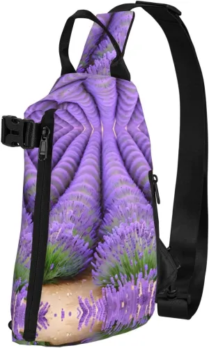Romantic Lavender Print Crossbody Backpack Casual Adjustable Bag Multifunctional Sling Backpack