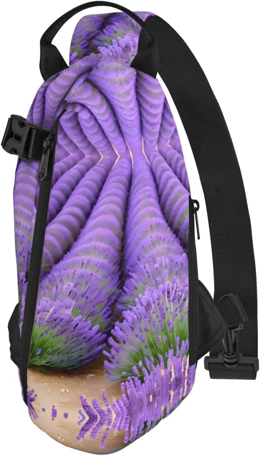 Romantic Lavender Print Crossbody Backpack Casual Adjustable Bag Multifunctional Sling Backpack