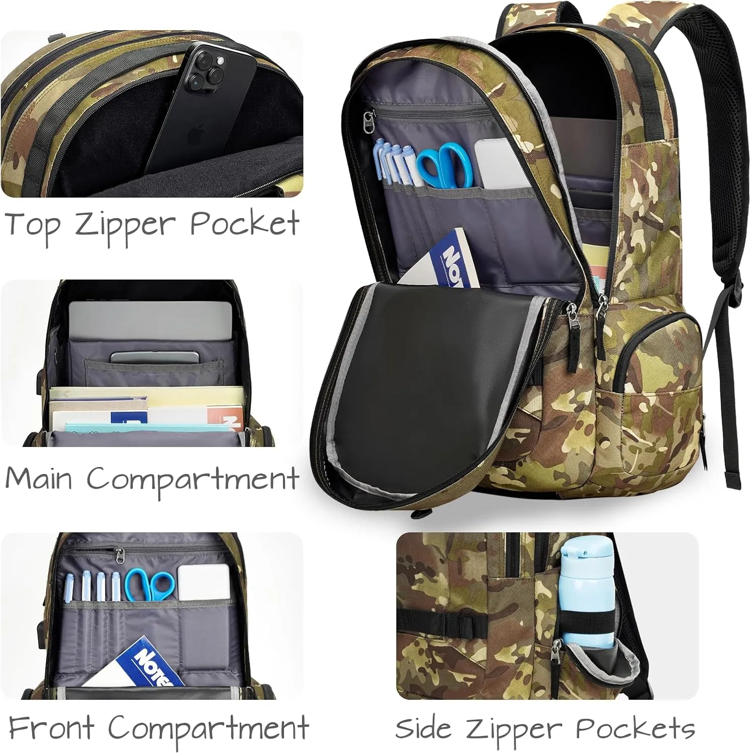 Ronyes Skateboard Backpack, Skateboard Bag,17.3 Inch Laptop Backpack with USB Charging Port, Military Tactical Backpack for Sports Travel Camo Green