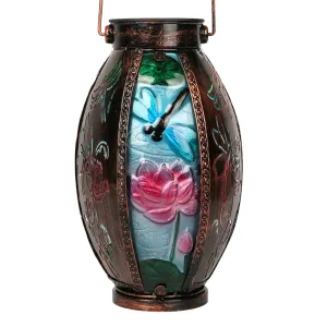 Rynx | Ouisjyer Solar Lanterns Outdoor, Dragonfly Solar Lanterns Colored Glass & Metal Solar Powered Lantern With Carved Design Hanging Waterproof Solar Light Decor (5.31" * 13.94")