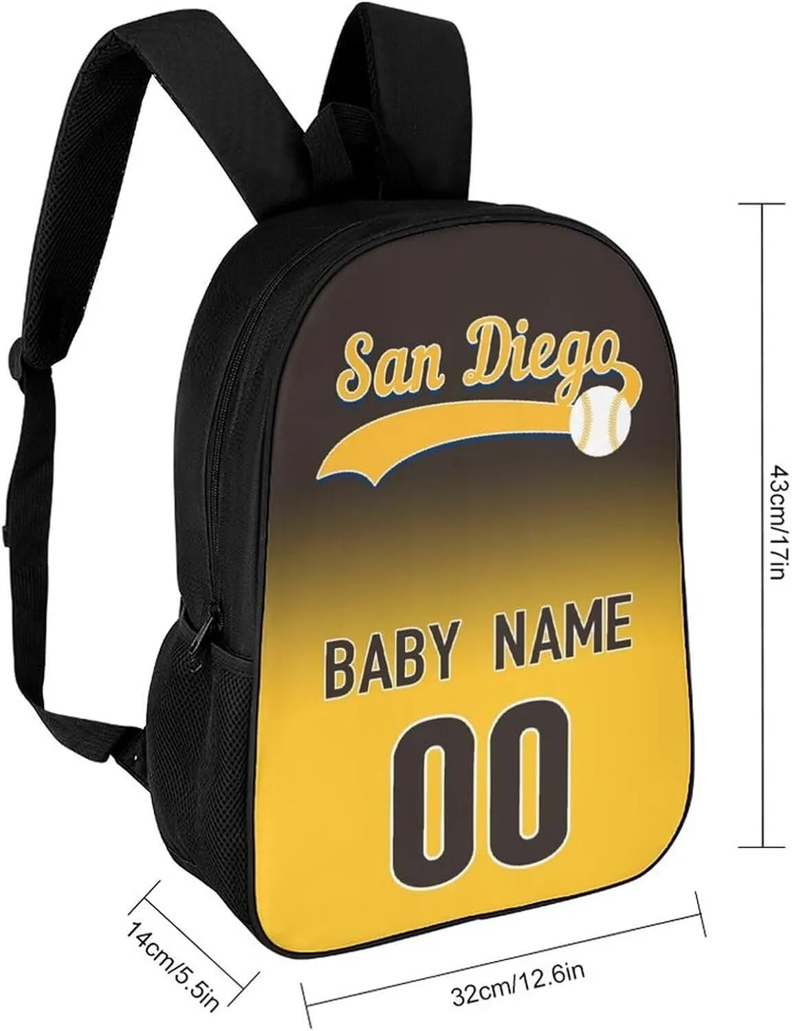 San Diego Personalized Shoulder Backpack,Baseball Sports Backpack,Suitable For School And Outdoor Use,Custom Name And Number,Gift For Sport Fans.