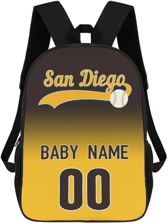San Diego Personalized Shoulder Backpack,Baseball Sports Backpack,Suitable For School And Outdoor Use,Custom Name And Number,Gift For Sport Fans.