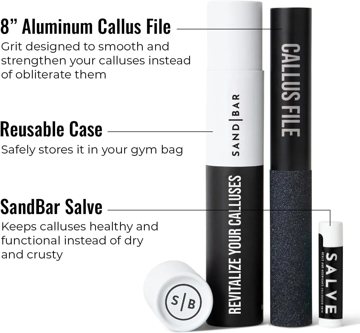 SandBar Callus Remover File for Hands - Durable Aluminum Tool for Callus Care and Dead Skin Removal - Includes Nourishing Salve - Ideal for Athletes, Climbers, and Gym Enthusiasts