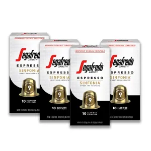 Segafredo Zanetti Sinfonia Espresso Capsules, Medium - Medium Dark Roast, Intensity 9, Compatible with Nespresso Original Machines, 10 Count Aluminum Pods (Pack of 4)