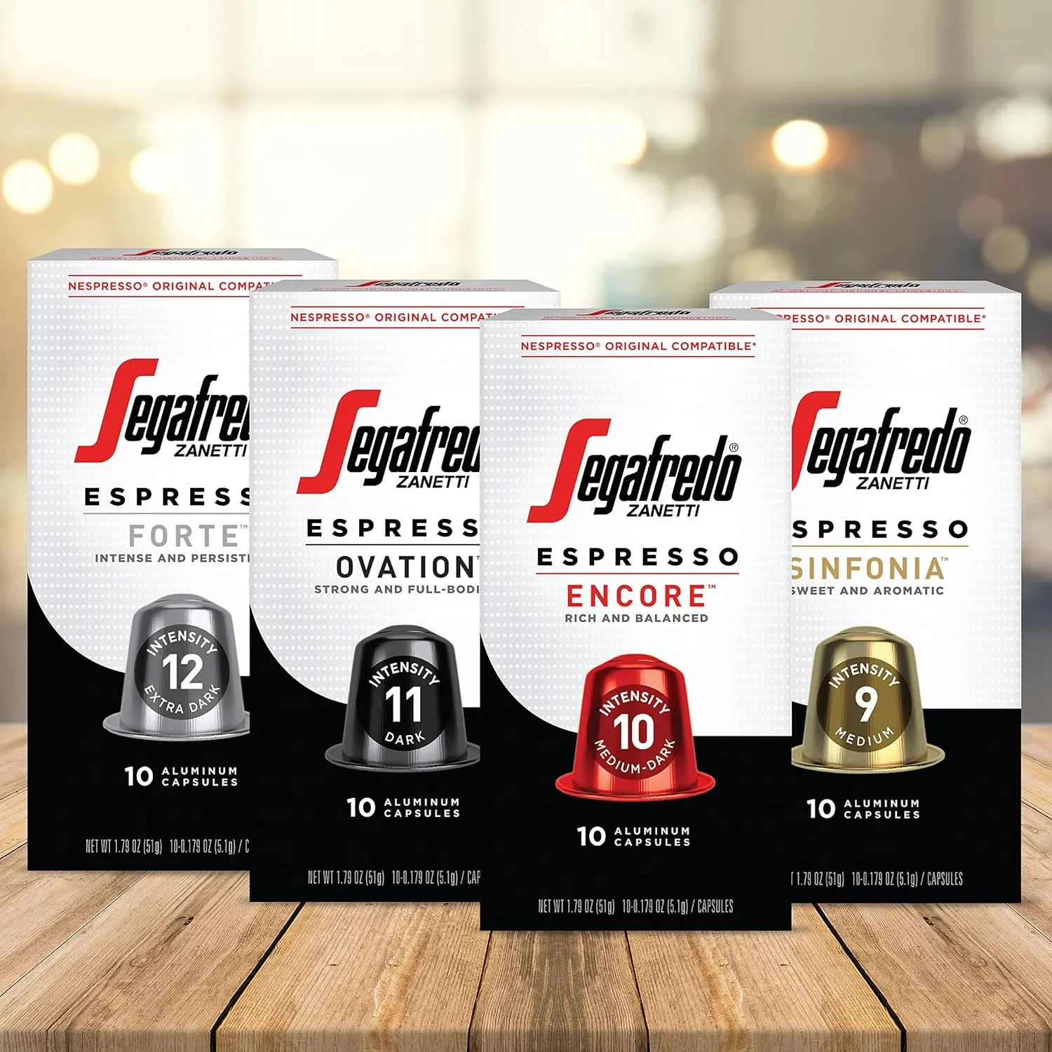 Segafredo Zanetti Sinfonia Espresso Capsules, Medium - Medium Dark Roast, Intensity 9, Compatible with Nespresso Original Machines, 10 Count Aluminum Pods (Pack of 4)