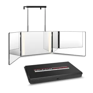 Self-Cut System - 3 Way Mirror with Lights - Three Way Mirror for Self Hair Cutting - Over The Door Mirror - Trifold Mirror - 360 Mirror - Barber Mirror - Self Haircut Mirror (Travel 3.0 LED)