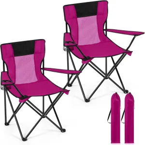 Shellwei 2 PCS Folding Camping Chair with Cupholder and Carry Bag Regular Size Colorful Breathable Portable Lightweight Lawn Chair with Side Pocket for Fishing Hiking Beach Outdoor Activity