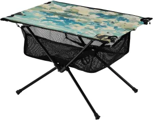 Short Foldable Table Cow Patterning Ultra Compact Polyester Folding Tables with Storage Bag for BBQ Camp Kitchen