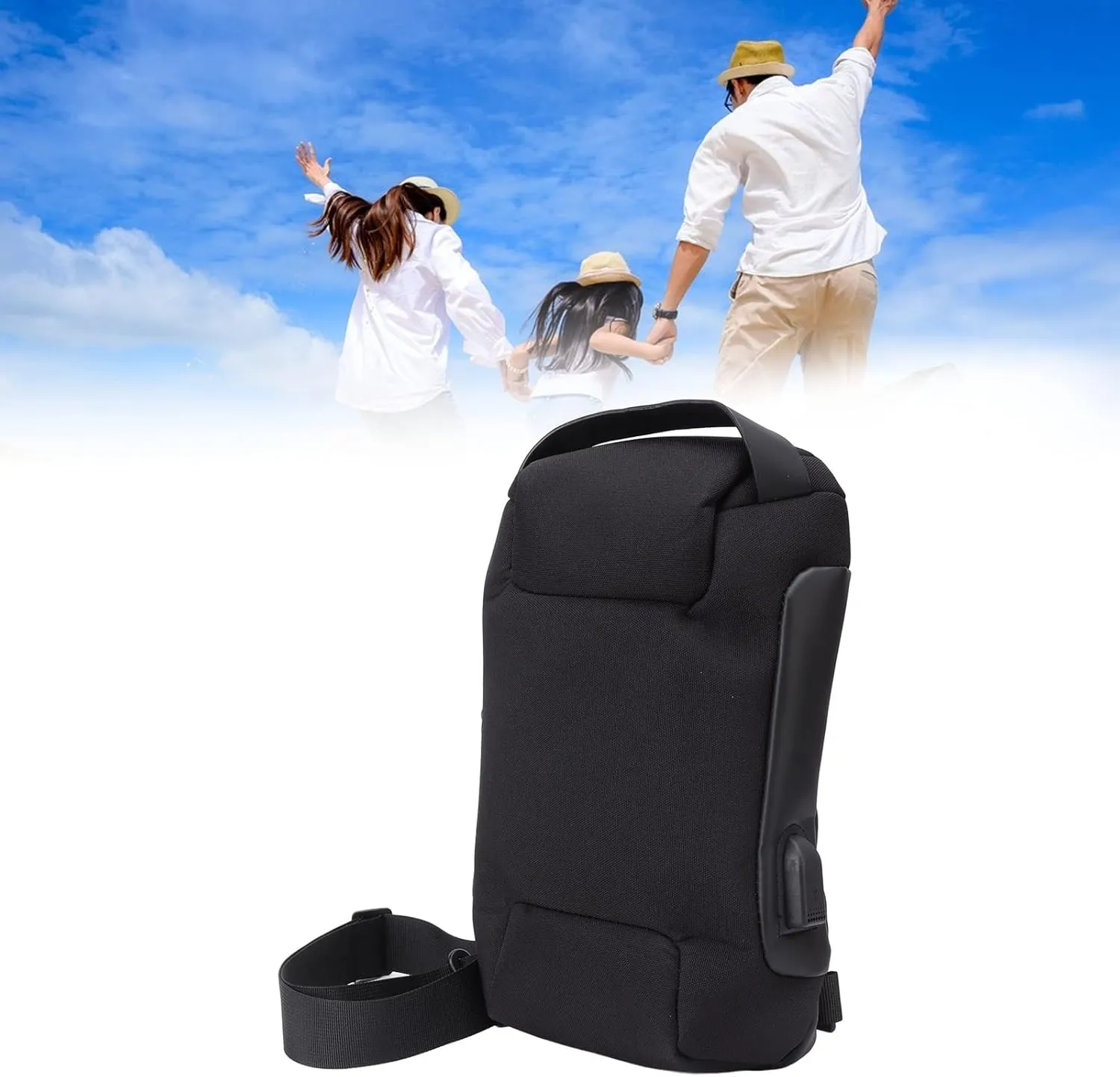 Shoulder Backpack, Large Capacity Breathable Shoulder Backpack Soft Cushion Lockable Oxford Cloth Sling Bag Men Women Outdoor Travel (Black)