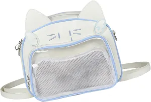 Shoulder Handbag，Japanese Anime Cats Itabag PU Backpack for Women and Teen Girls Pin Display Clear Crossbody Bag with Adjustable Straps